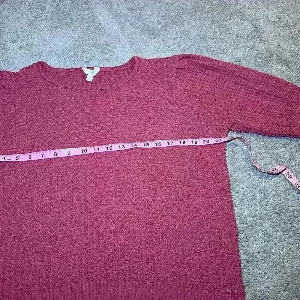 Terra Sky 3x Pink Knit Textured Sweater With Puff Sleeves Plus Size Tops - Picture 6 of 10